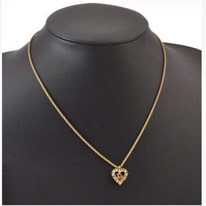 Christian Dior Gold Heart CD Logo Necklace | Crystal Accent